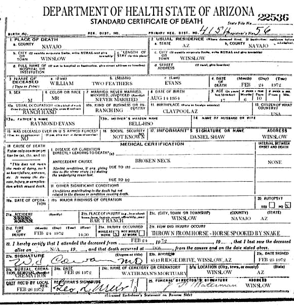 Department Of Health State Of Arizona, Standard Certificate Of Death
